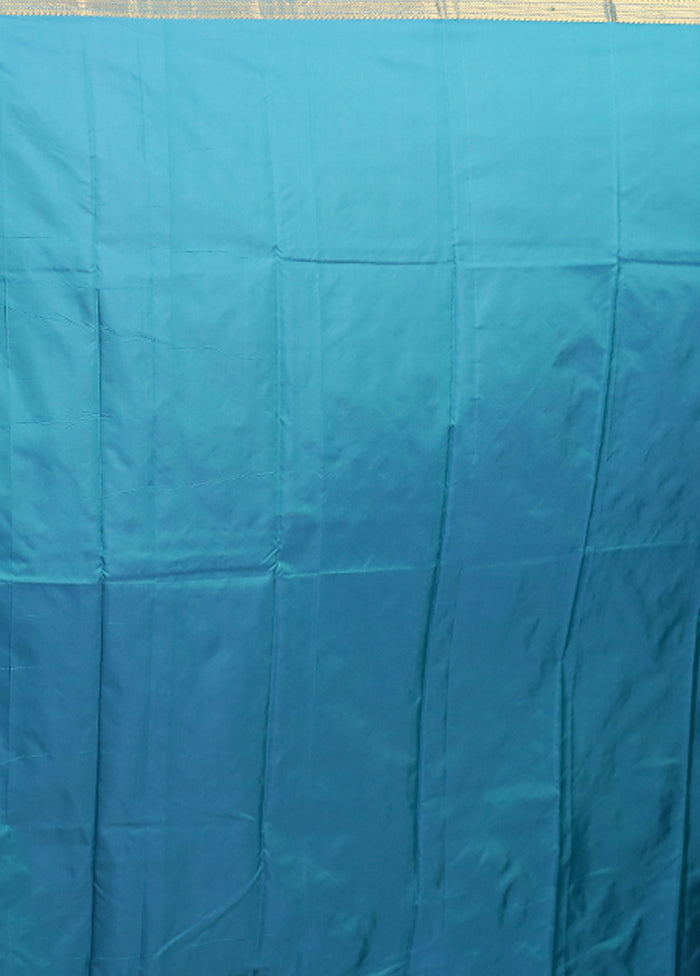 Blue Kanjivaram Silk Saree With Blouse Piece