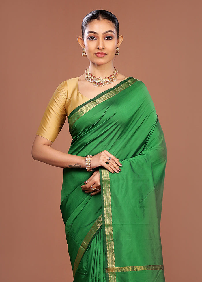 Green Kanjivaram Silk Saree With Blouse Piece