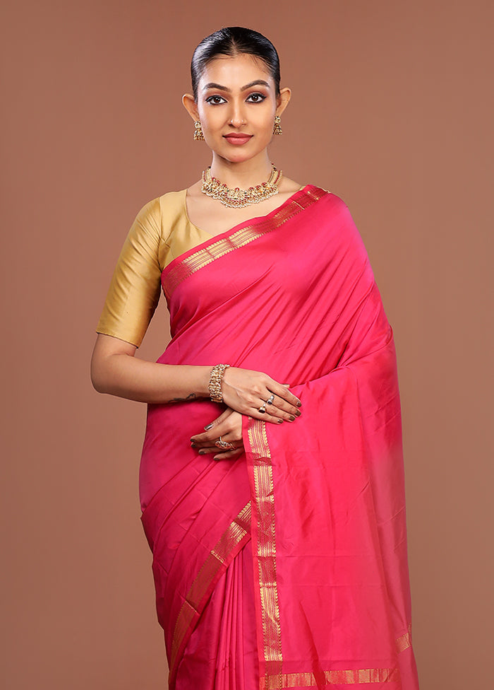 Pink Kanjivaram Silk Saree With Blouse Piece