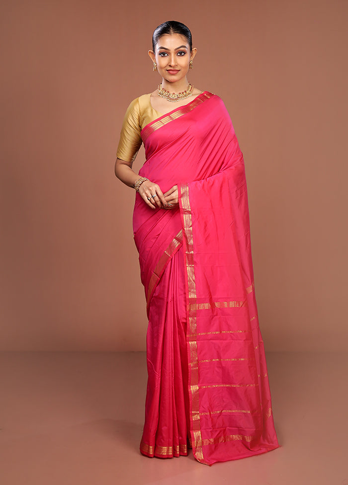 Pink Kanjivaram Silk Saree With Blouse Piece