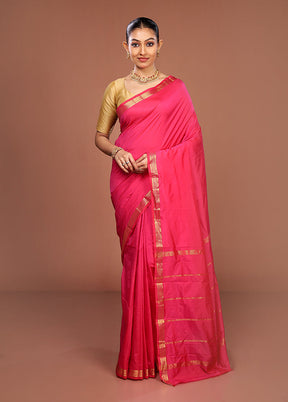 Pink Kanjivaram Silk Saree With Blouse Piece