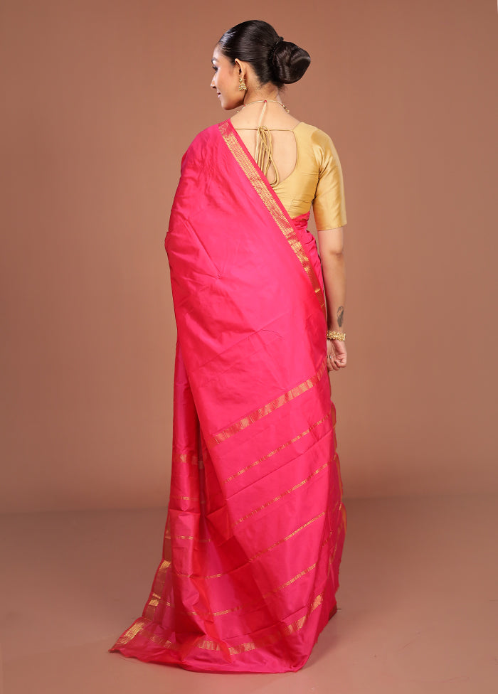 Pink Kanjivaram Silk Saree With Blouse Piece