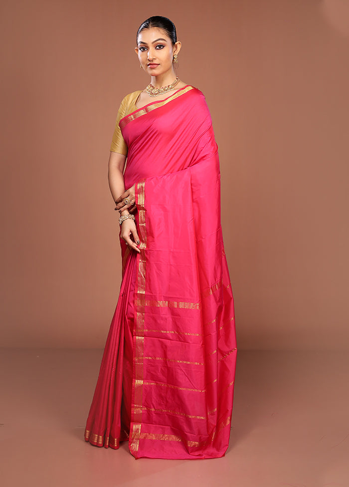 Pink Kanjivaram Silk Saree With Blouse Piece