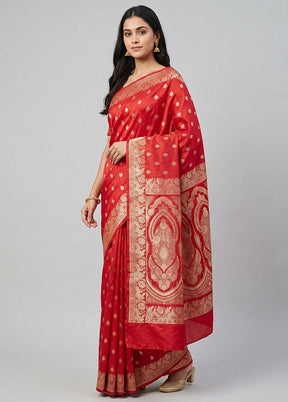 Red Banarasi Silk Saree With Blouse Piece
