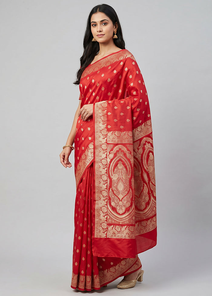 Red Banarasi Silk Saree With Blouse Piece