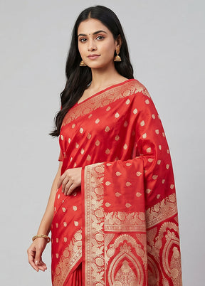 Red Banarasi Silk Saree With Blouse Piece