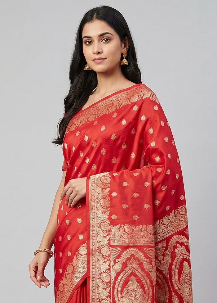Red Banarasi Silk Saree With Blouse Piece