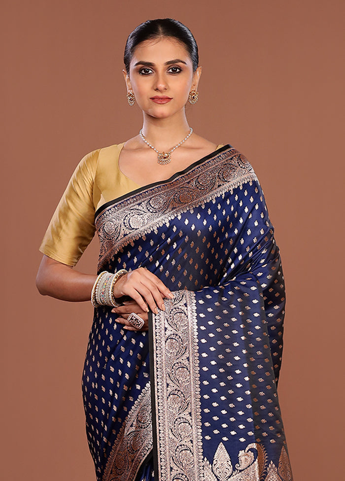 Blue Banarasi Silk Saree With Blouse Piece