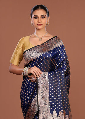 Blue Banarasi Silk Saree With Blouse Piece