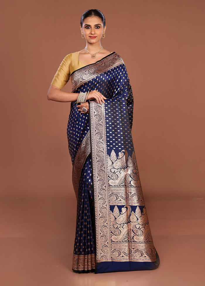 Blue Banarasi Silk Saree With Blouse Piece