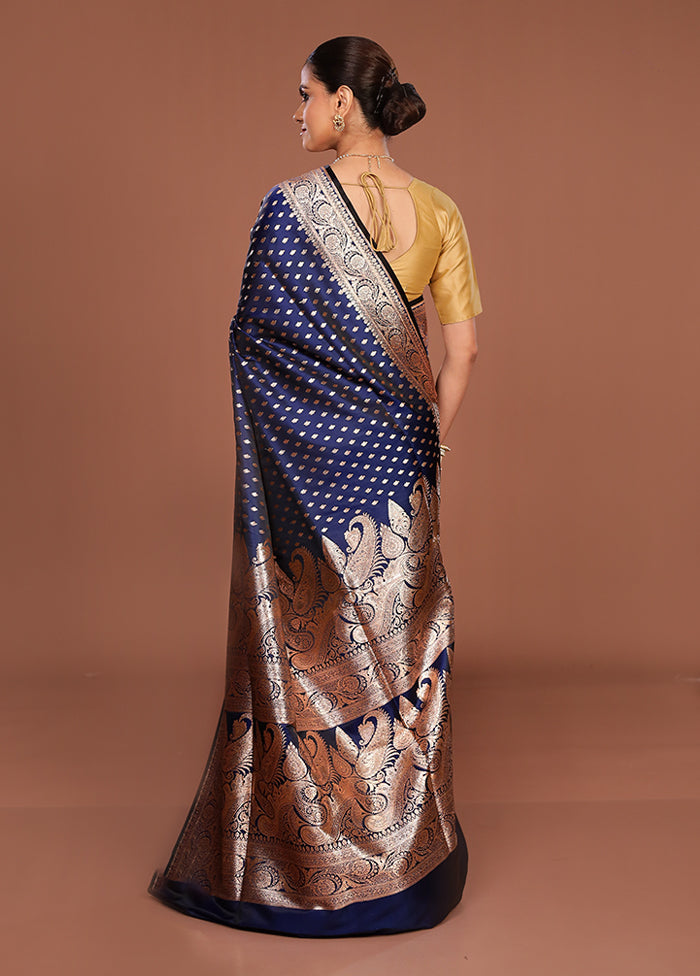Blue Banarasi Silk Saree With Blouse Piece