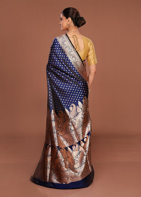 Blue Banarasi Silk Saree With Blouse Piece