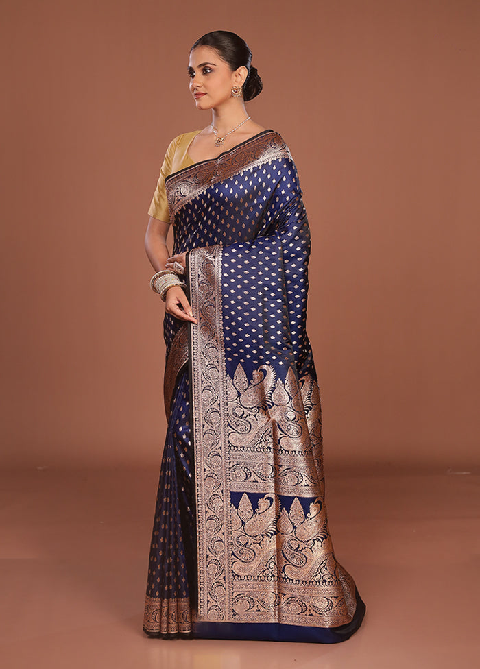 Blue Banarasi Silk Saree With Blouse Piece