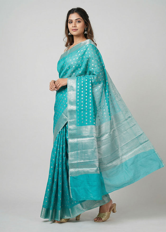Green Handloom Dupion Silk Saree With Blouse Piece