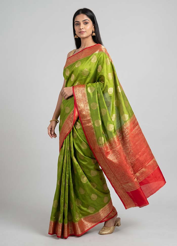 Green Handloom Dupion Pure Silk Saree With Blouse Piece