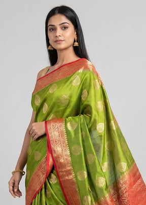 Green Handloom Dupion Pure Silk Saree With Blouse Piece
