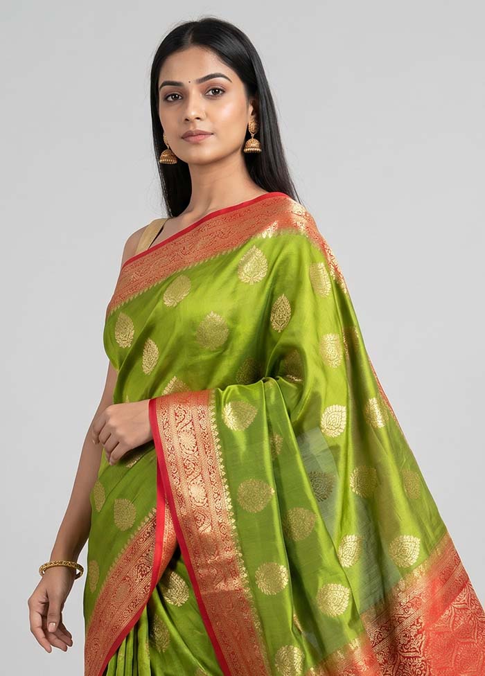 Green Handloom Dupion Pure Silk Saree With Blouse Piece