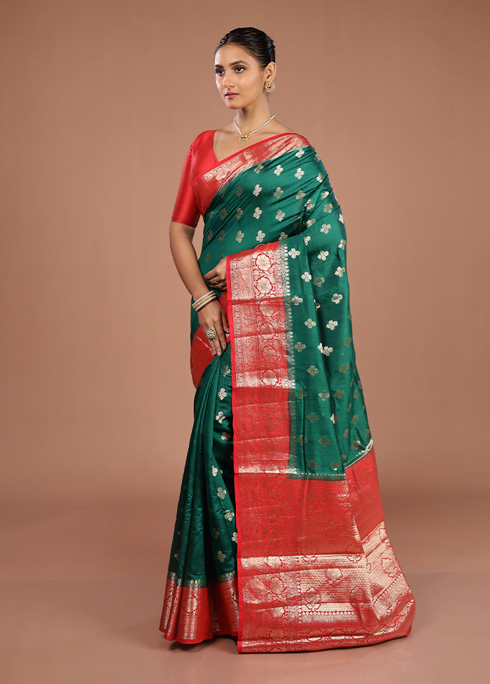 Green Handloom Dupion Pure Silk Saree With Blouse Piece