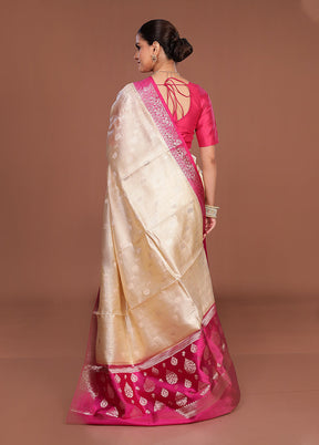 Cream Handloom Dupion Pure Silk Saree With Blouse Piece