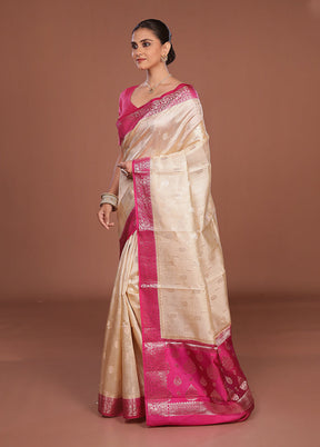 Cream Handloom Dupion Pure Silk Saree With Blouse Piece