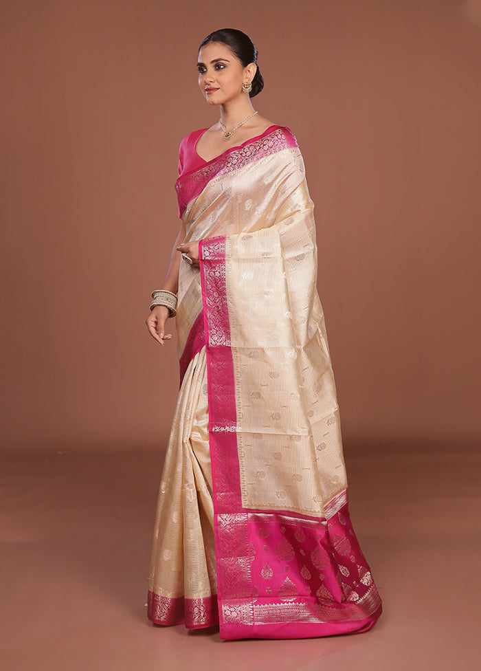 Cream Handloom Dupion Pure Silk Saree With Blouse Piece