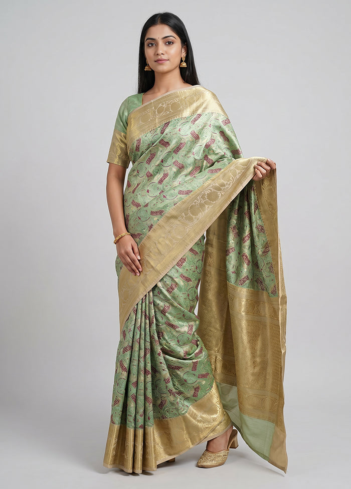 Green Handloom Kanchipuram Pure Silk Saree With Blouse Piece