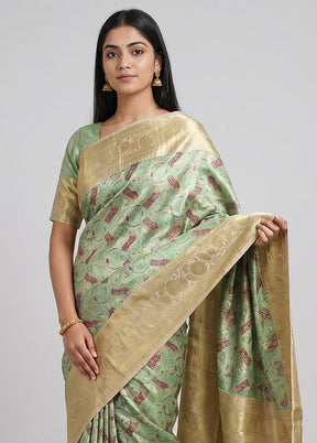 Green Handloom Kanchipuram Pure Silk Saree With Blouse Piece