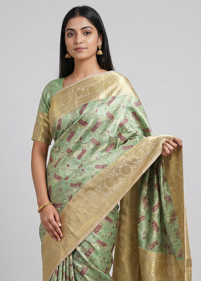 Green Handloom Kanchipuram Pure Silk Saree With Blouse Piece