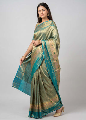 Gold Handloom Kanchipuram Pure Silk Saree With Blouse Piece