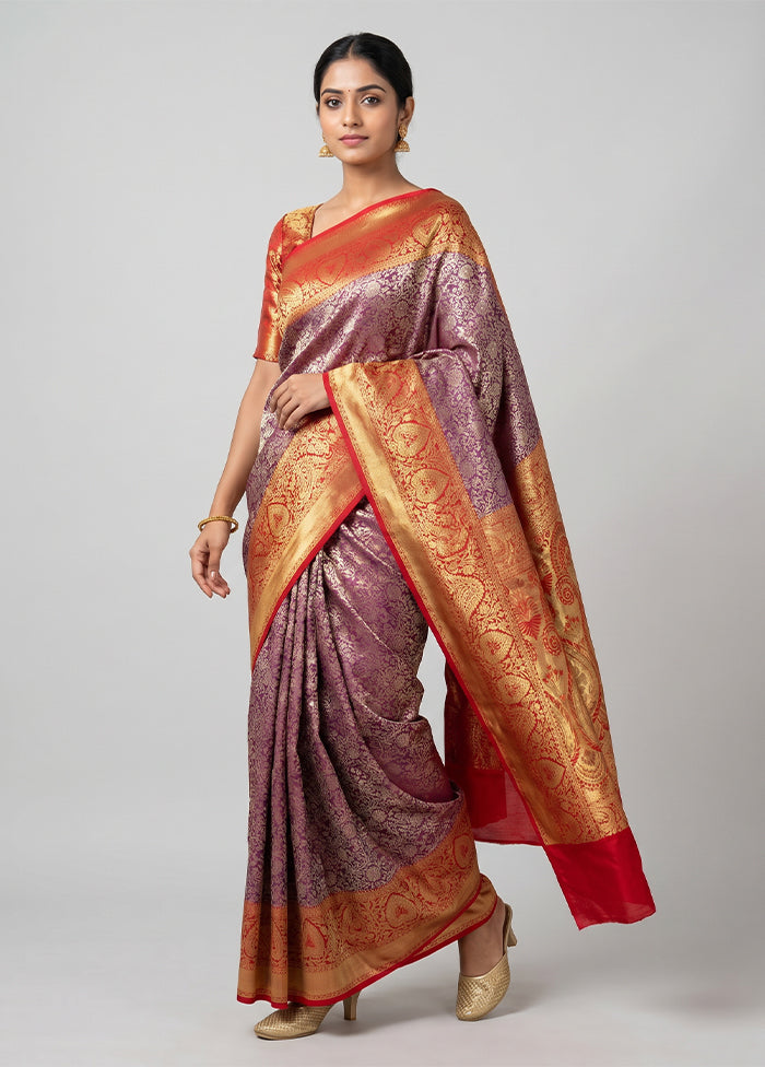 Pink Handloom Kanchipuram Pure Silk Saree With Blouse Piece