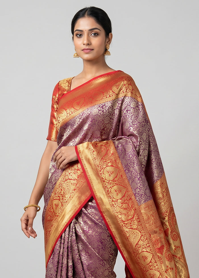 Pink Handloom Kanchipuram Pure Silk Saree With Blouse Piece