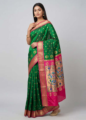 Green Handloom Kanchipuram Pure Silk Saree With Blouse Piece