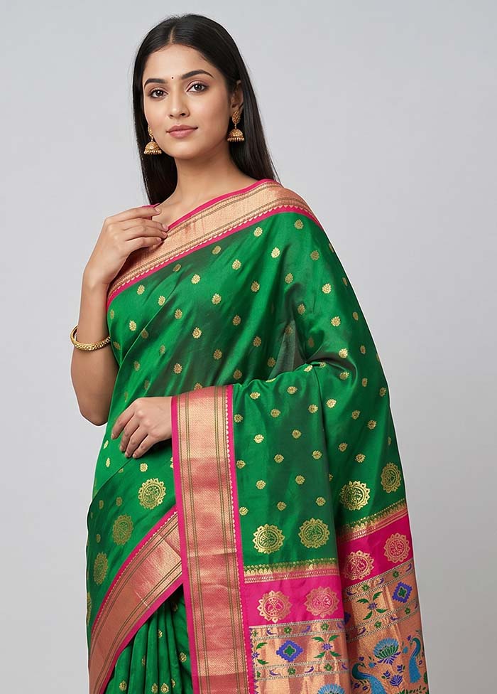 Green Handloom Kanchipuram Pure Silk Saree With Blouse Piece