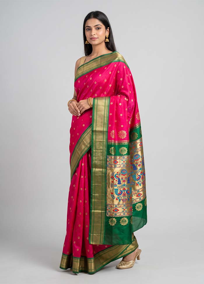 Pink Handloom Kanchipuram Pure Silk Saree With Blouse Piece