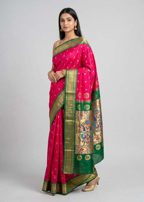 Pink Handloom Kanchipuram Pure Silk Saree With Blouse Piece