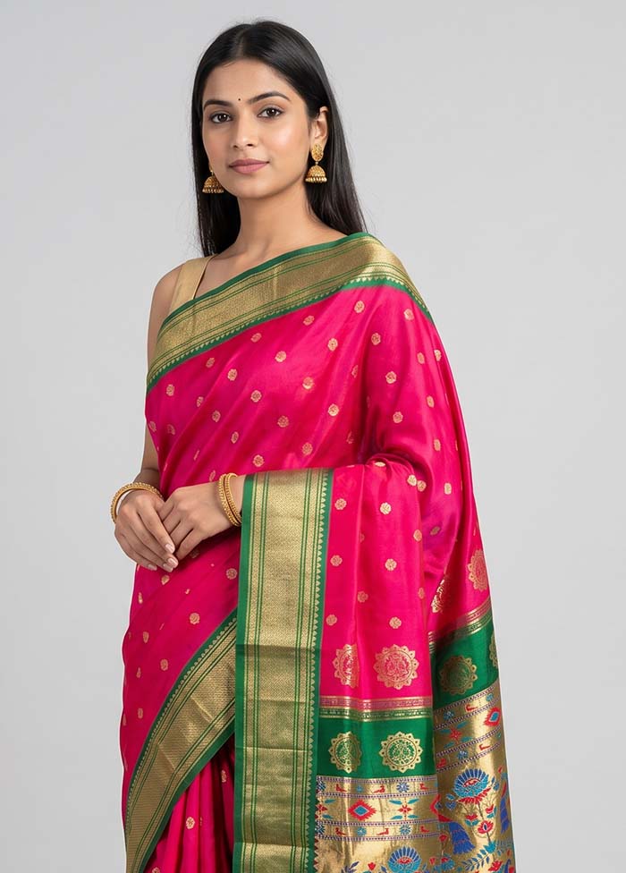 Pink Handloom Kanchipuram Pure Silk Saree With Blouse Piece