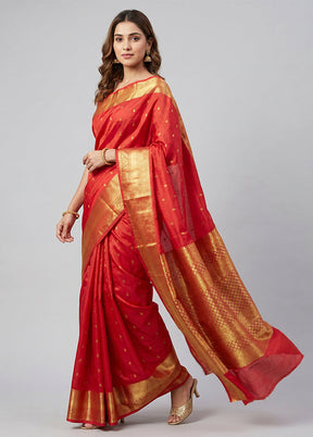 Red Handloom Kanchipuram Pure Silk Saree With Blouse Piece