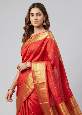 Red Handloom Kanchipuram Pure Silk Saree With Blouse Piece