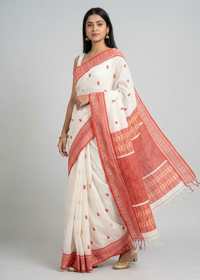 White Matka Silk Saree With Blouse Piece