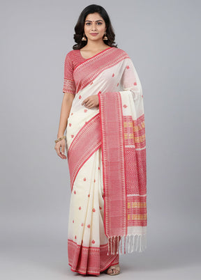 White Matka Silk Saree With Blouse Piece
