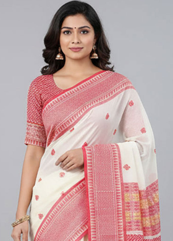White Matka Silk Saree With Blouse Piece