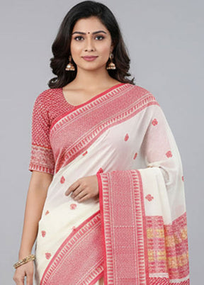 White Matka Silk Saree With Blouse Piece