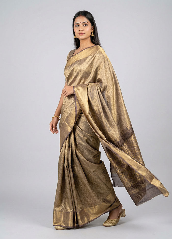 Yellow Tissue Silk Saree With Blouse Piece