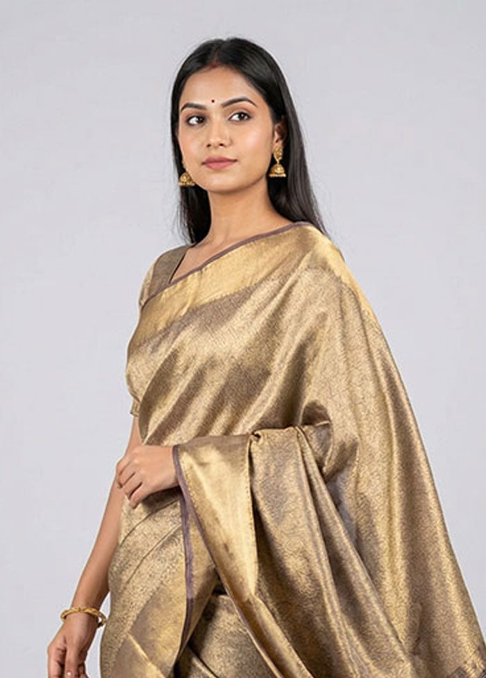Yellow Tissue Silk Saree With Blouse Piece