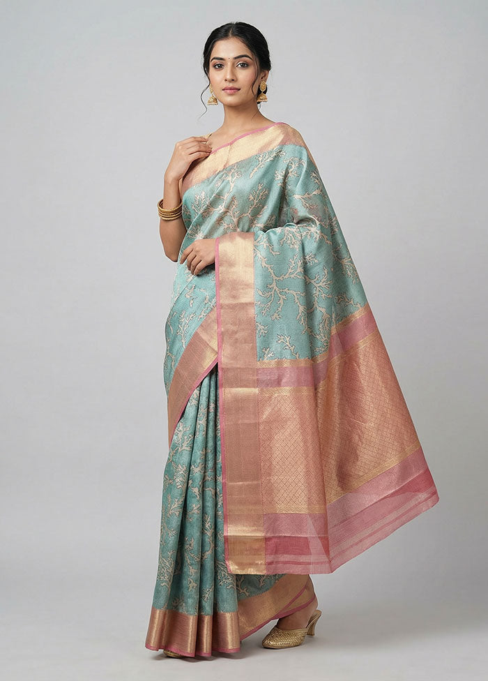 Blue Tissue Silk Saree With Blouse Piece