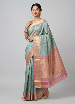 Blue Tissue Silk Saree With Blouse Piece