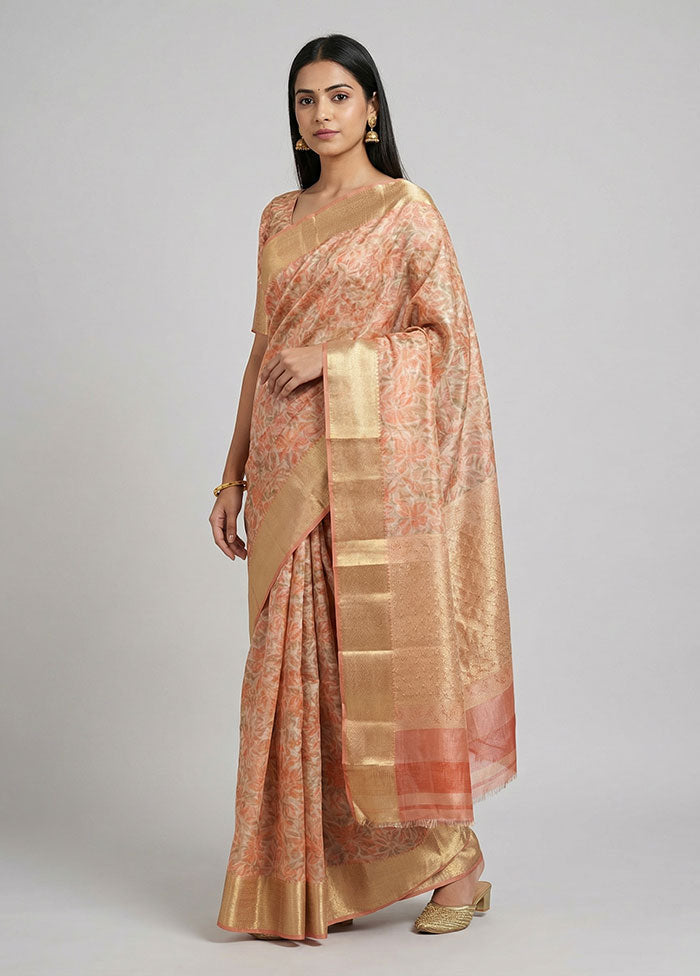Pink Tissue Silk Saree With Blouse Piece
