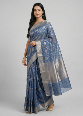 Blue Cotton Saree With Blouse Piece