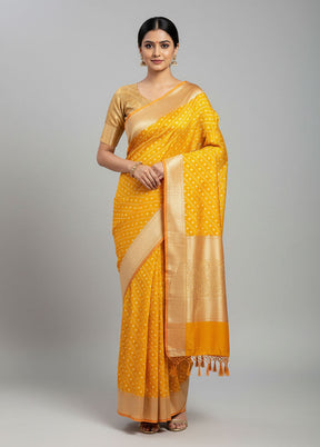 Orange Kora Silk Saree With Blouse Piece