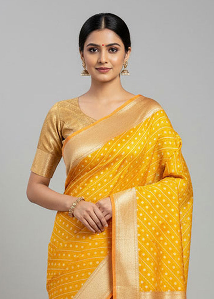 Orange Kora Silk Saree With Blouse Piece